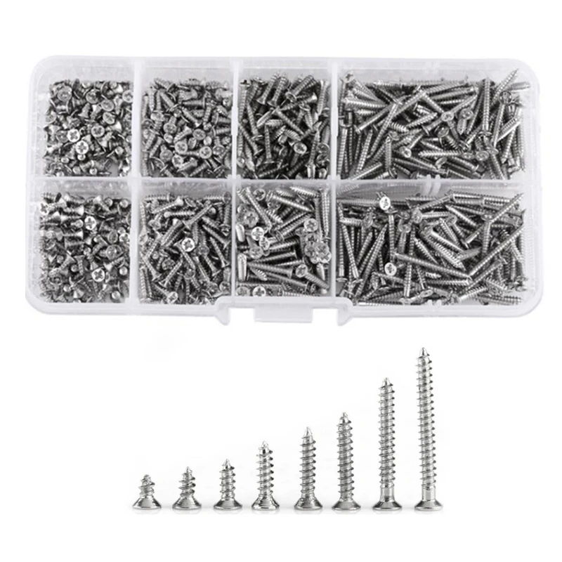 

800Pcs Stainless Steel Self Tapping Screw Assortment Kit Lock Nut Wood Thread Nail Screw Sets M2