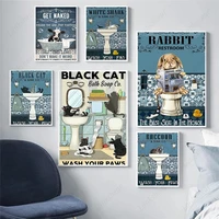 black cat shark rabbit raccoon poster wash your paws quote print bathroom wall art toilet canvas painting hd pictures room decor