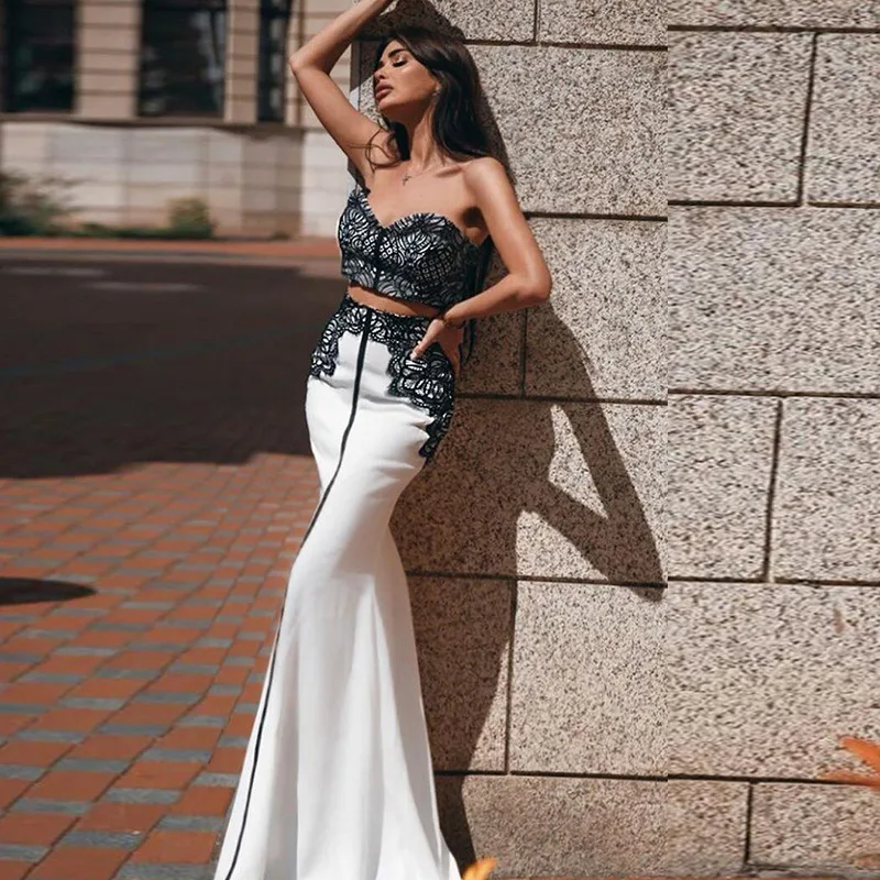 

2022 women's banquet party, bohemian, retro, sexy, black and white suit skirt, sexy tube top skirt, slim slimming hip skirt suit