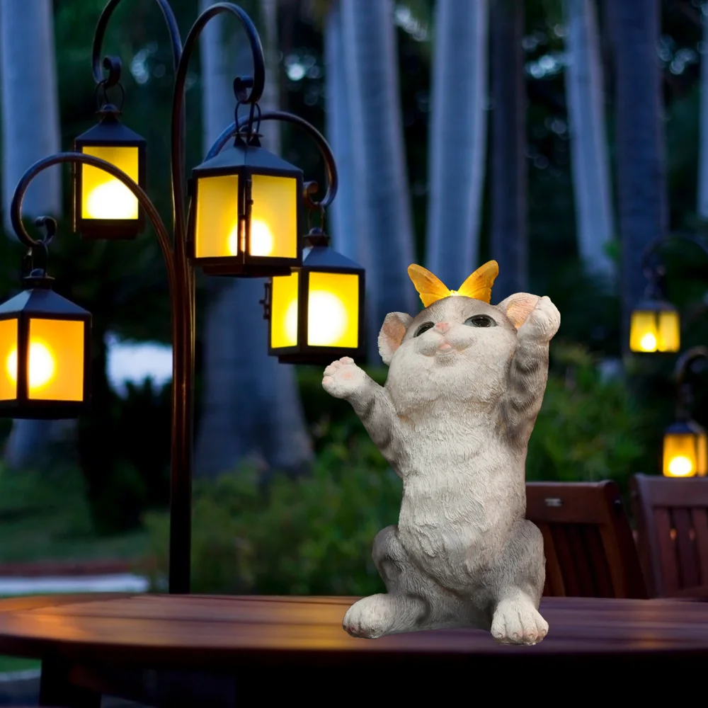 

1PC Adorable Cat Solar Light Ornament Courtyard Garden Cat Solar Lamp Decor