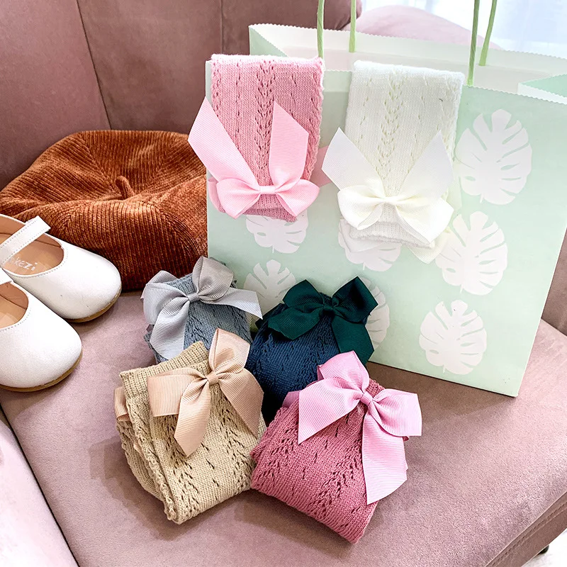 Calcetines antideslizantes de princesa para ni&ntilde;as, medias hasta la rodilla con lazo, para primavera y verano, 6 pares-3