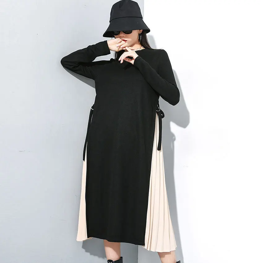 LANMREM 2020 зимнее Новое индивидуальное сшитое платье с длинным рукавом и круглым