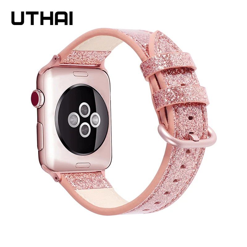 UTHAI кожаный ремешок для Apple Watch band 40 мм 44 apple wtch 4/5 модный браслет iWatch 3/2/1|Ремешки