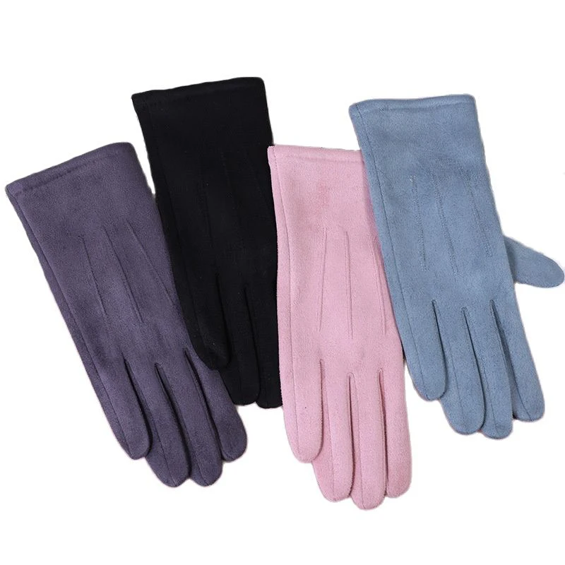 

New Women Winter Keep Warm Touch Screen Thin Fleec Section Suede Fabric Female Elegant Solid Soft Cycling Drive Gloves