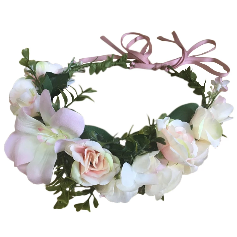 Женский цветочный венок для невесты эластичная лента волос с бантом свадебная