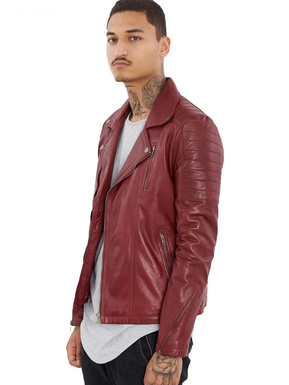 Куртка мужская из натуральной овечьей кожи в байкерском стиле|Мужские кожаные