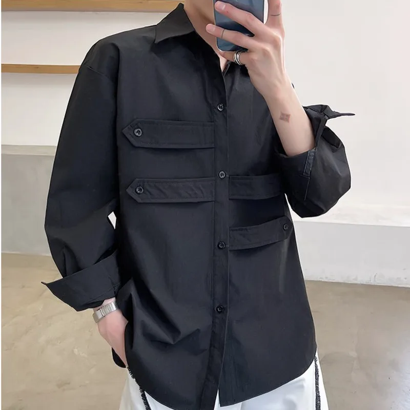 

IEFB Niche Design Single Breasted White Shirt Men's Loose Big Size Lapel Asymmetric Clothing For Male Long Sleeve Tops 9Y6896