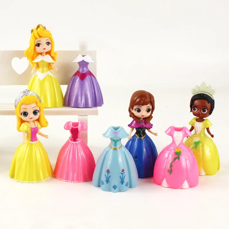 

24pcs/set 5-8cm Disney Princess Figure Toys Belle Cinderella Alice Snow White Sofia Anna Sleeping Beauty Dress children toys