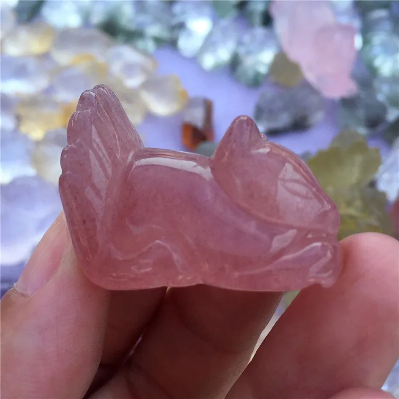 Красивая Милая натуральная клубника кристалл лиса ручной работы резной любовный