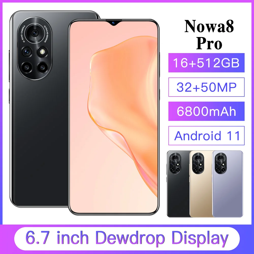 

Global Version Nowa8 Pro 6.7 Inch 8GB RAM 256GB 512GB ROM 6800mAh Smartphones 32+50MP 10 Core 4G 5G MTK6889 Cell Mobile Phone