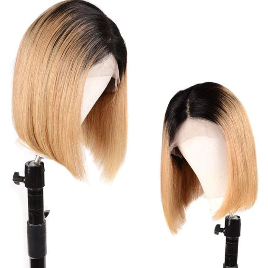 Мёд блондинка Синтетические волосы на кружеве парики для Для женщин короткий Боб