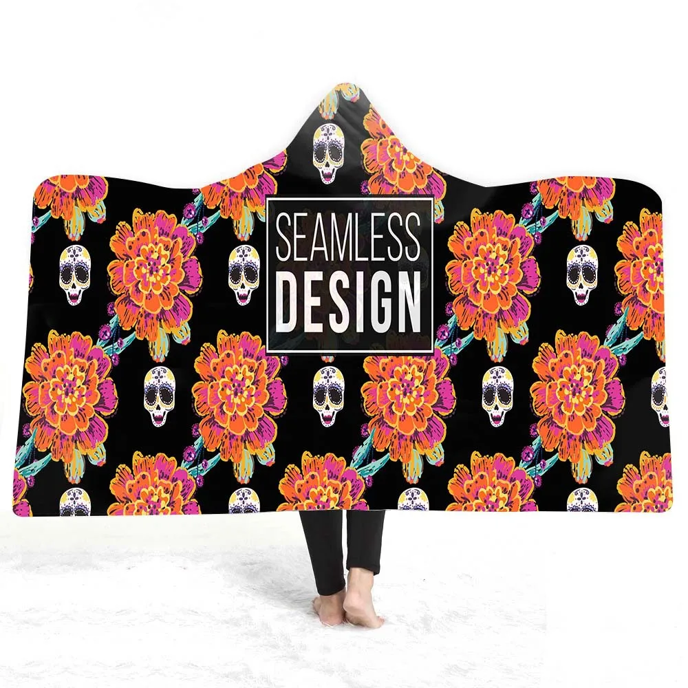 

Cosmos Hooded Blanket for Adult Gothic Color Skull Sherpa Fleece Wearable Throw Blanket Microfiber Galaxy Bedding Style