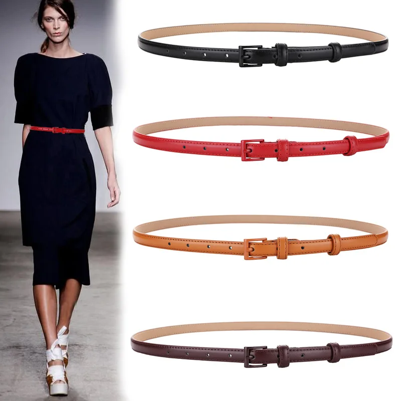 

2021 Women's Fashion Adjustable Slim Thin Belt Genuine Split Leather Waistband Dress Decoration Accessories Vintage Waist Belt