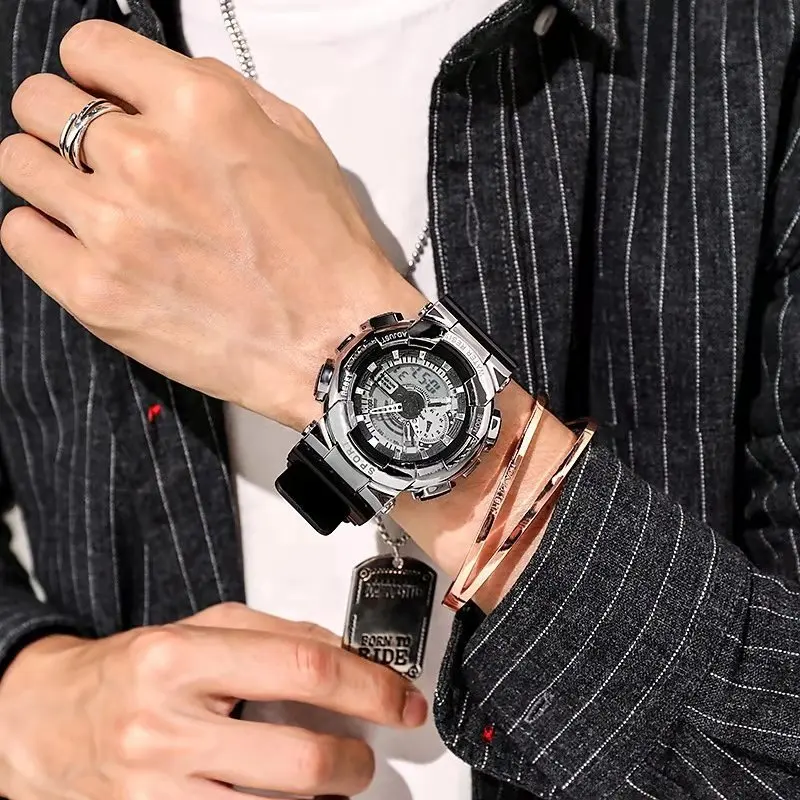 

2021 Best Seller Oversized Dial Men Sports Watches Analog Digital LED Electronic Wristwatches Waterproof Swimming Military Watch