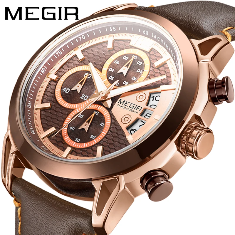 

MEGIR Men's Fashion Chronograph Watches Luminous Hands Waterproof Analogue Quartz Wrist Watch for Man Date Indicator GREBN