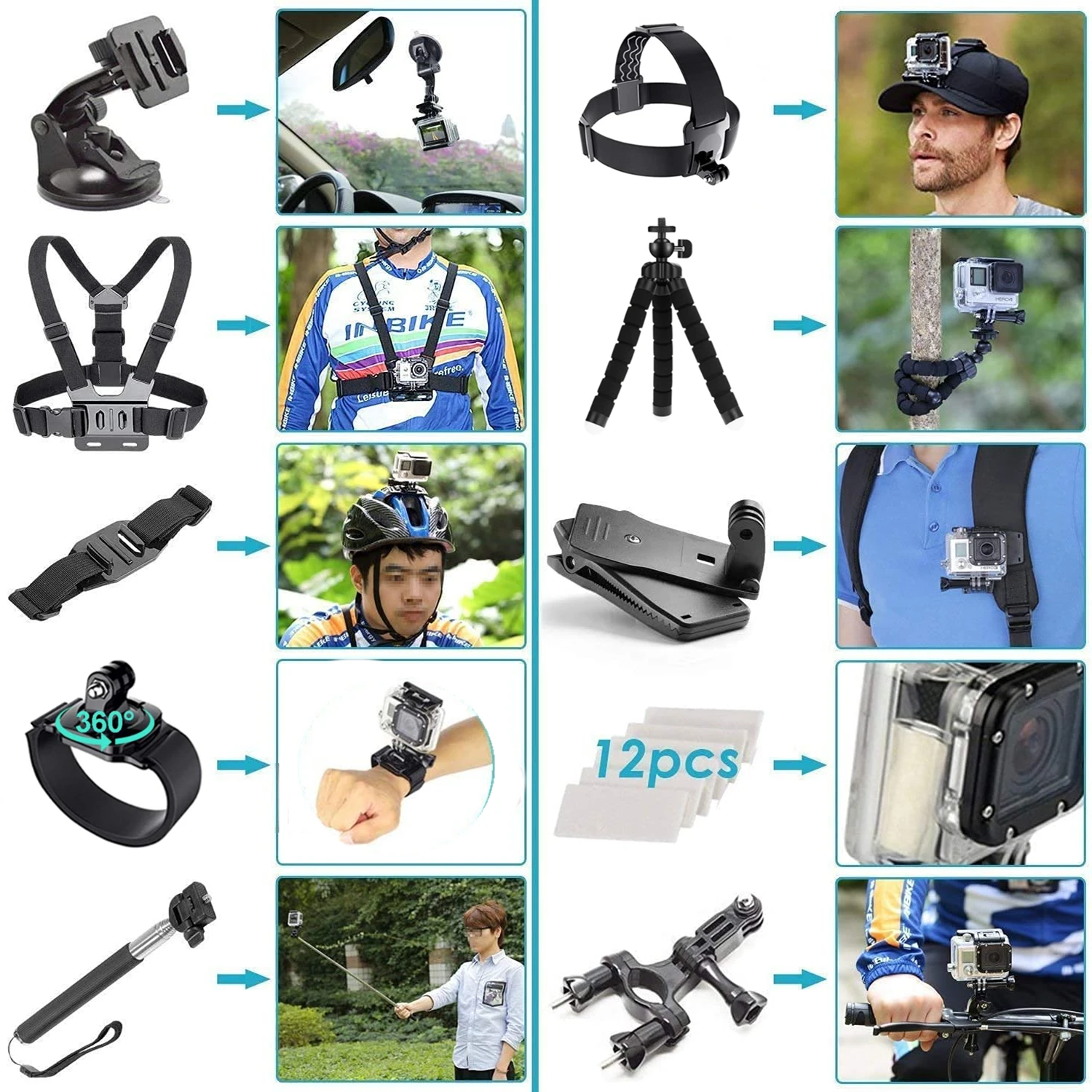 Action camera Accessories For Gopro Hero 9 8 7 5 4 Dji Osmo Backpack Suction Cup Glass Mount 4k Case Helmet | Электроника