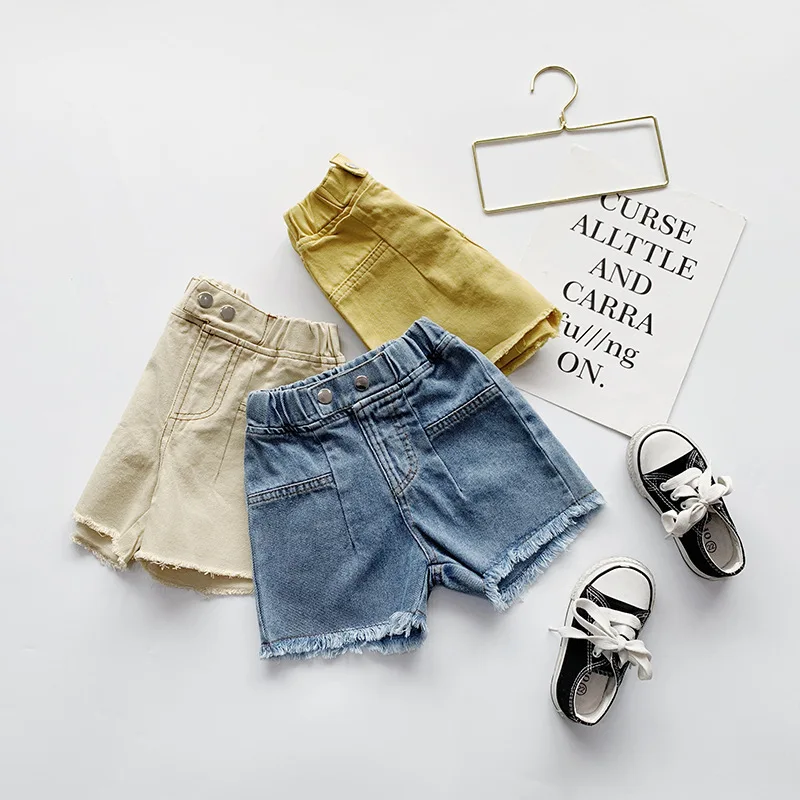 

Girls Streetwear Tassel Shorts Kids Shorts Pocket Pants Summer Solid Denim Shorts Casual Girls Loose Jeans Shorts