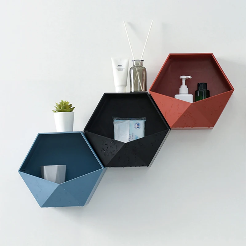 

Nordic wall-mounted Geometric Punch-free Wall Hanging Decoration Bathroom Shelf Living Room Decoration Hexagon Storage Rack