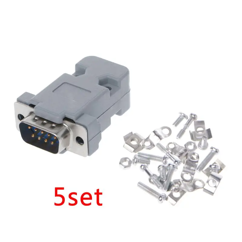 

5Sets 9Pin Male/Female D-Sub Plug Solder Connector RS232 Serial DB9 w/ Grey Hood 32CC