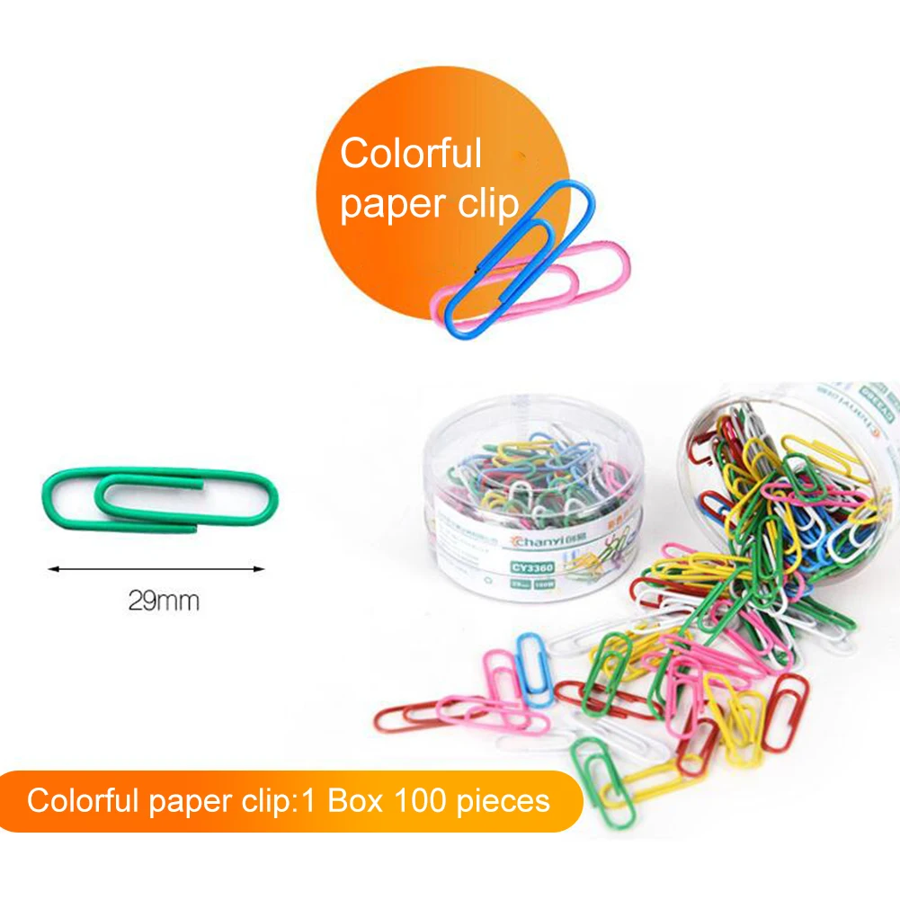 

1Box 100Pcs Colorful Metal Paper Clip Binder Notes Classified Marking Clips Office Stationery School Supplies Student Paper Clip