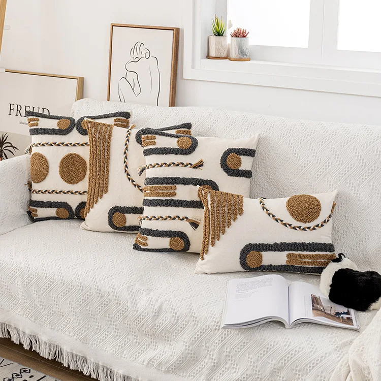 

Boho Cushion Cover 45x45cm/30x50cm Cotton Pillow Cover Coffee Funda Cojin Loop Tufted for Home decoration Netural Living Room