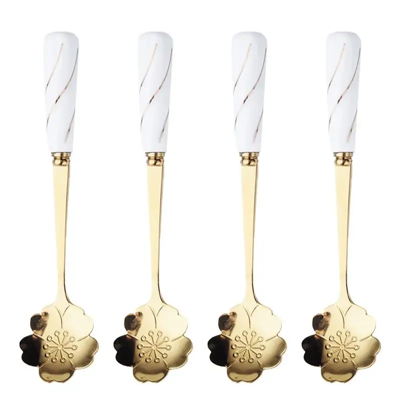 

4pcs Delicate Flower-shaped Coffee Scoop Ice Cream Spoon Durable Dessert Spoon