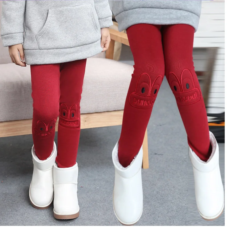 

2020 winter girls pants slim waist leggings With velvet Embroidery tracksuits bloomers Kids Leisure cartoon children's clothing