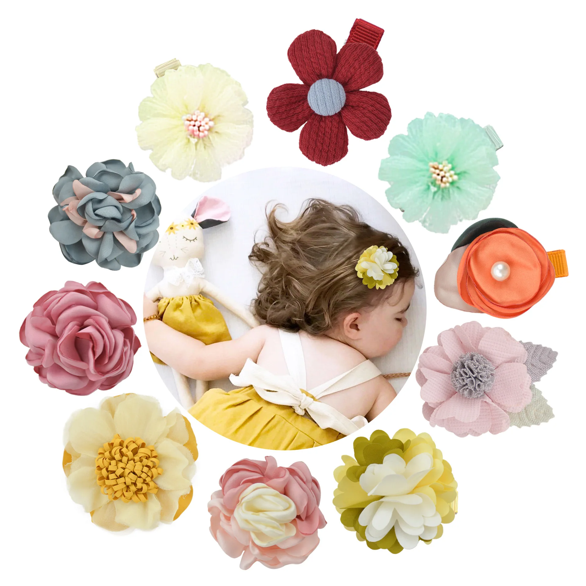 10 шт./лот обожженные Цветочные нейлоновые повязки на голову или заколки для волос