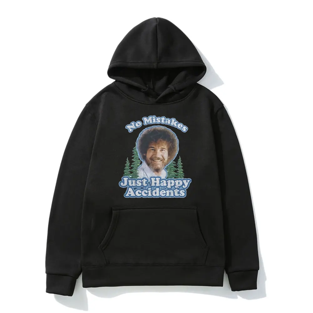 

Bob Ross No Mistakes Just Happy Accidents Hoodie Men Women Elegant Mountains Print Sweatshirt Autumn Warm Hooded Sweater Male