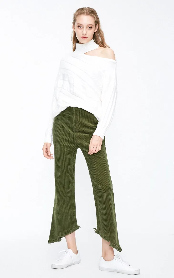 Vero Moda Новые поступления Национальный стиль необработанные манжеты Высокая талия повседневные укороченные брюки | 318450507