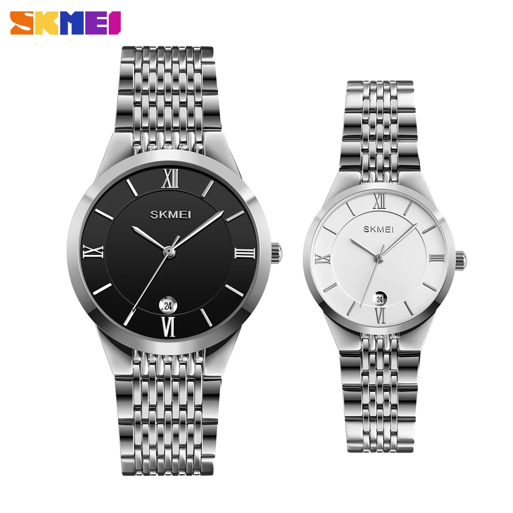 

SKMEI Luxury Lover Women Men Quartz Watch Steel Strap Male Clock Date Display Waterproof Couple Bracelet Wristwatch reloj mujer