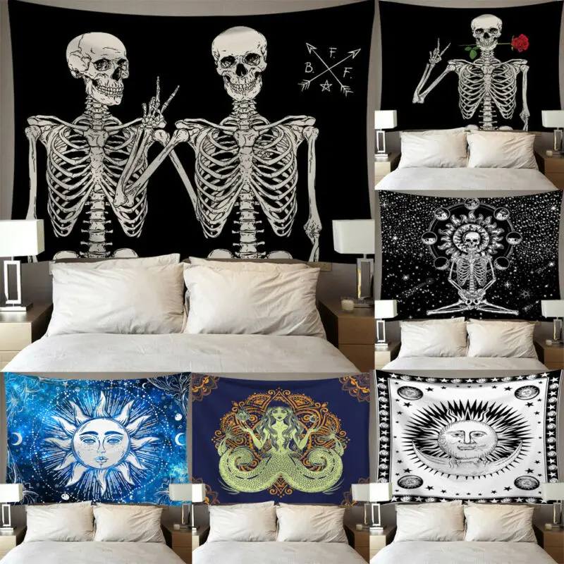 Halloween Human skeleton Tapestry Wall Hanging Mandala Blanket scary Home Dorm Decor | Дом и сад