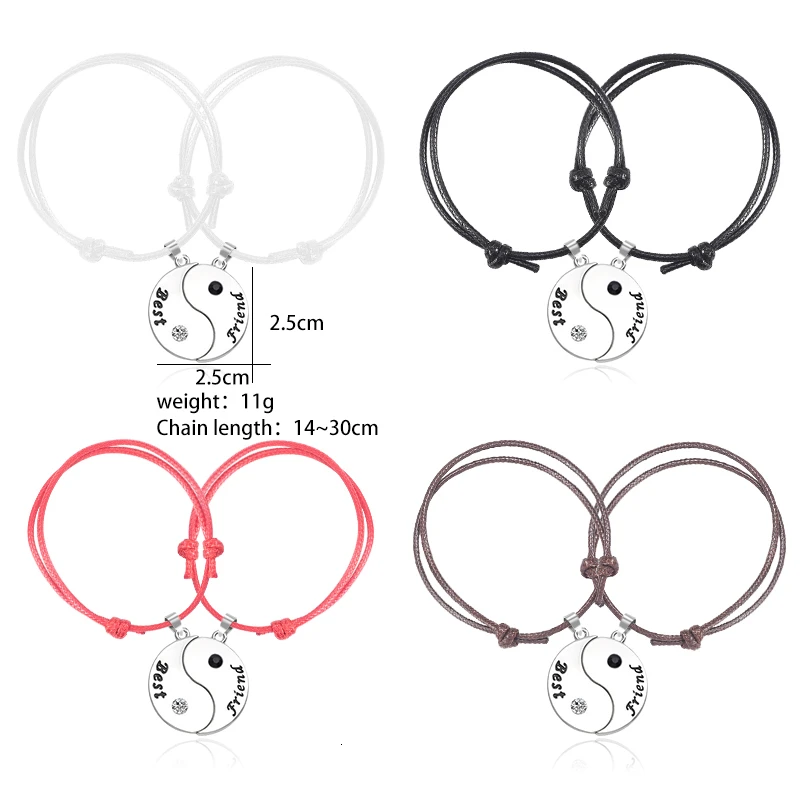 

DIY Multicolor Leather Bracelet Best Friend For Women Men Yin Yang Taiji Pendant Adjustable Charm Jewelry Gift Dropshipping 2019