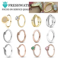 2021 collection charms sparkling overlapping ring hearts with logo ring for woman crossover 925 sterling silver jewelry