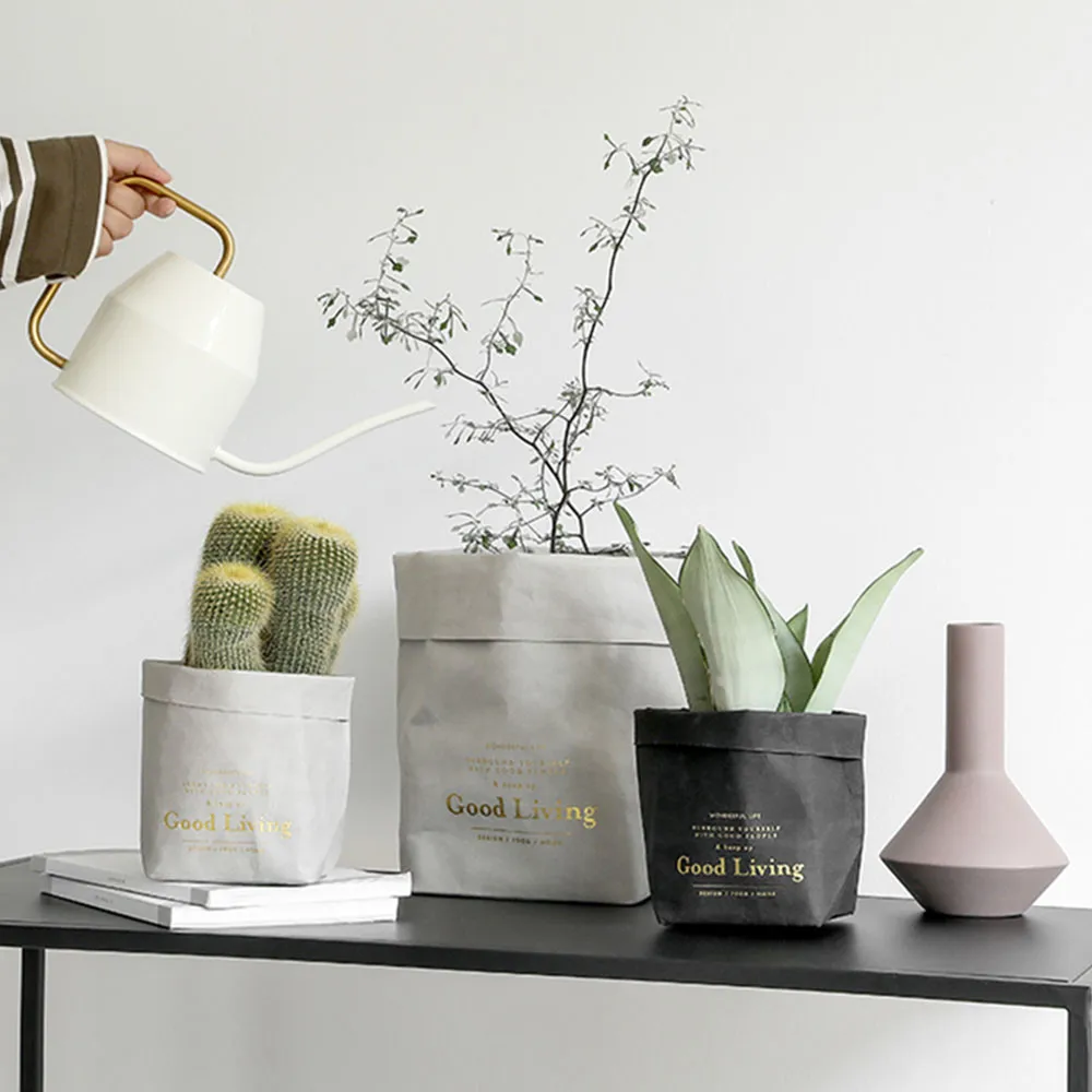 Черная моющаяся сумка для хранения из крафт бумаги серый складной цветочный