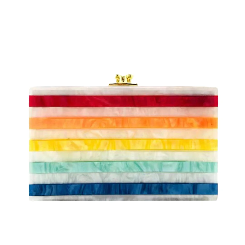 

Envelope Clutch Rainbow Patchwork Acrylic Ladis Bag Hand Bridal For Women Luxury Designer Shoulder Party Crossbody Chain Bag