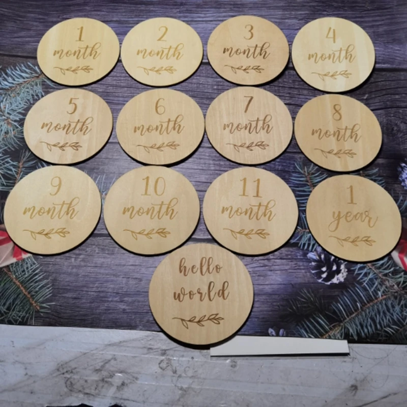 

13 Pcs Baby Wooden Cards Newborn Monthly Growth Recording Cards Handmade Infants Birth Commemorative Cards Photography 87HD