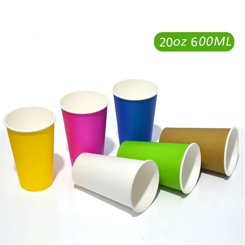 20 унций 600 мл чашка для сока чая кофе однотонная одноразовая бумажная белый