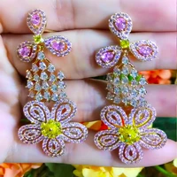 kellybola fashion luxury high quality full cubic zircon flower pendant earrings womens girls banquet daily anniversary jewelry