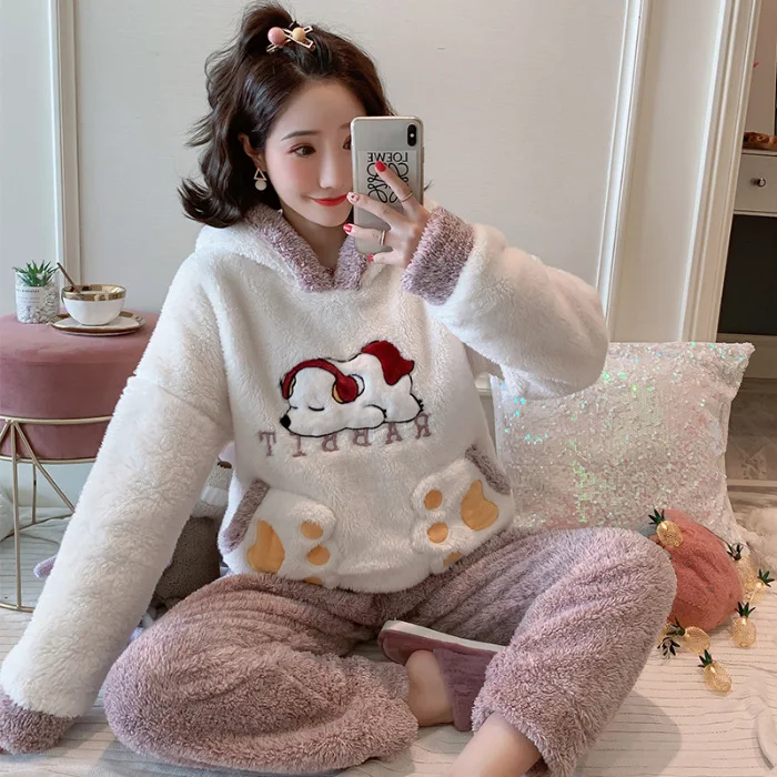 Зимняя утолщенная плюшевая Пижама Yangzi для женщин с милым мультяшным медвежонком