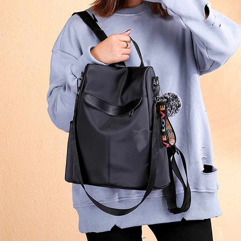 

2021 Casual Women Backpack Purse Anti-theft Rucksack Hairball Lightweight School Shoulder Bag For Teenagers Girls Waterproof