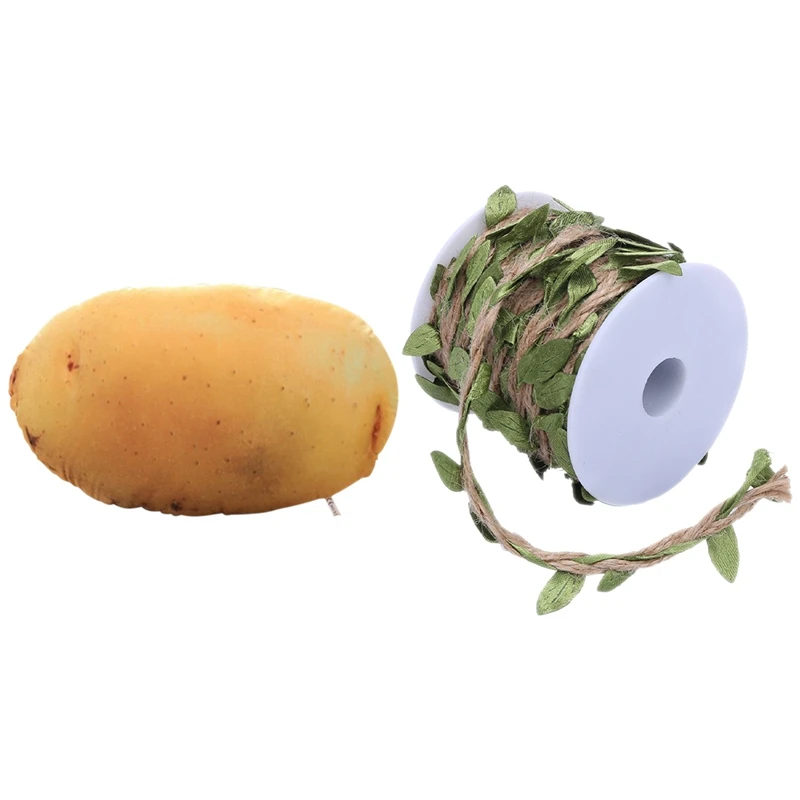 

1 Pcs Pillow Office Sofa Cushion Velvet Fruit Vegetables Plush Toys & 1 Roll 10M Simulation Green Leaves Weaving Rope