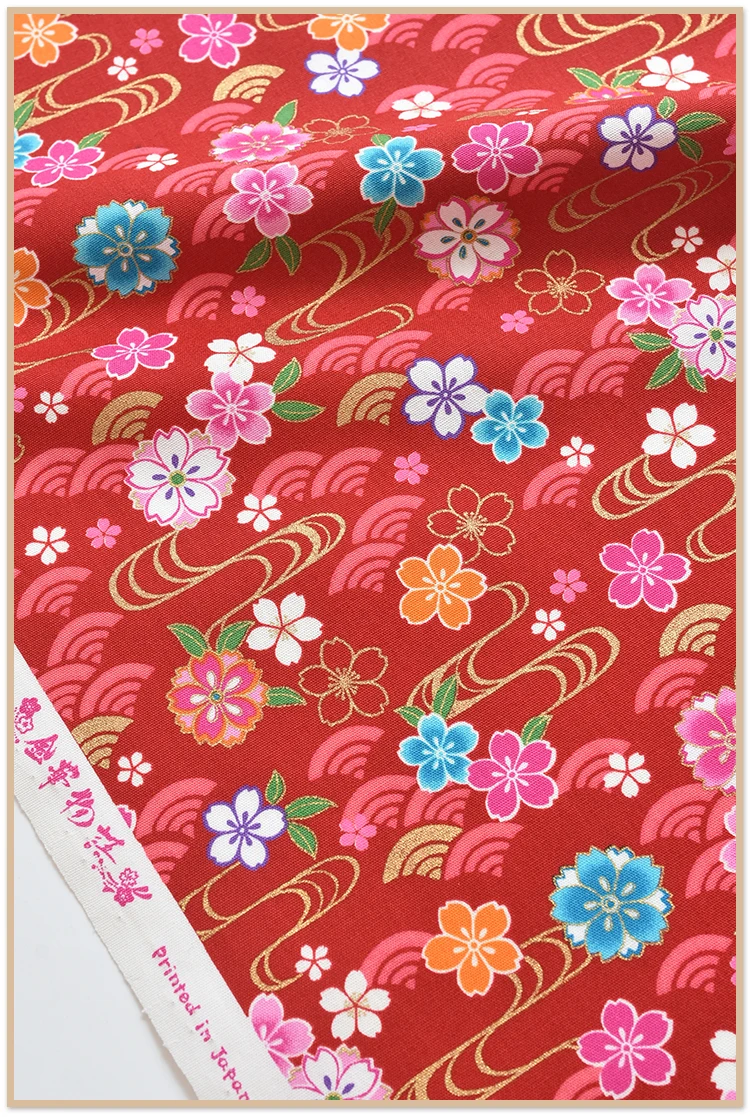 

110cm Width Cotton zefeng bronzing fabric Flower-wave sakura fabric clothes children's shirts and skirts DIY