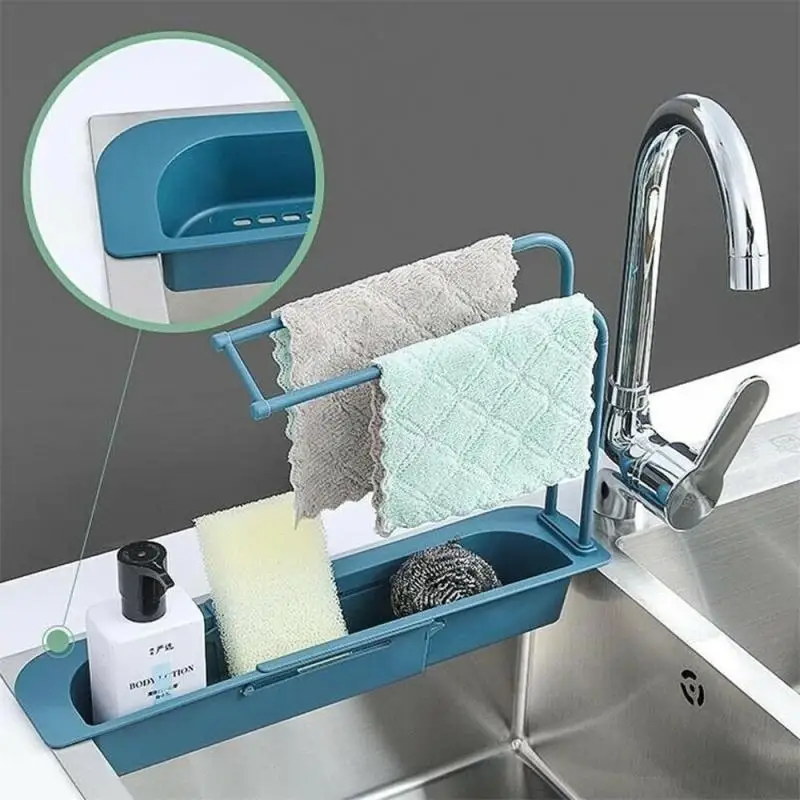 

Punch-Free Telescopic Storage Drain Rack Drain Basket Sink Rack for Home Kitchen Kit Sponge Drain Basket Wipe Storage Shelf