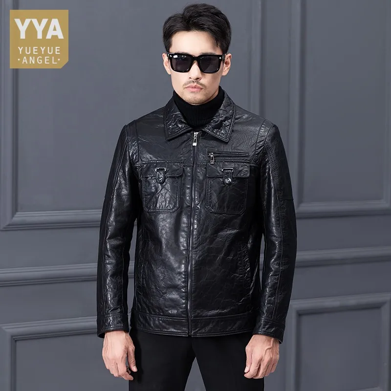 

Винтажная мотоциклетная Мужская куртка, пальто из натуральной кожи, ковбойская воловья кожа, повседневная верхняя одежда, приталенная коро...
