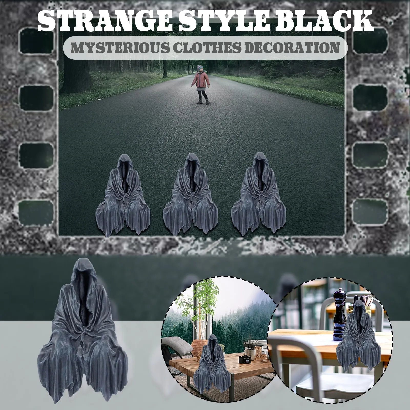 

Mysterious Black Clothes Ornaments Mysterious Style Black Resin Crafts Halloween Ghosts Decoration Statues Outdoor Sculptures