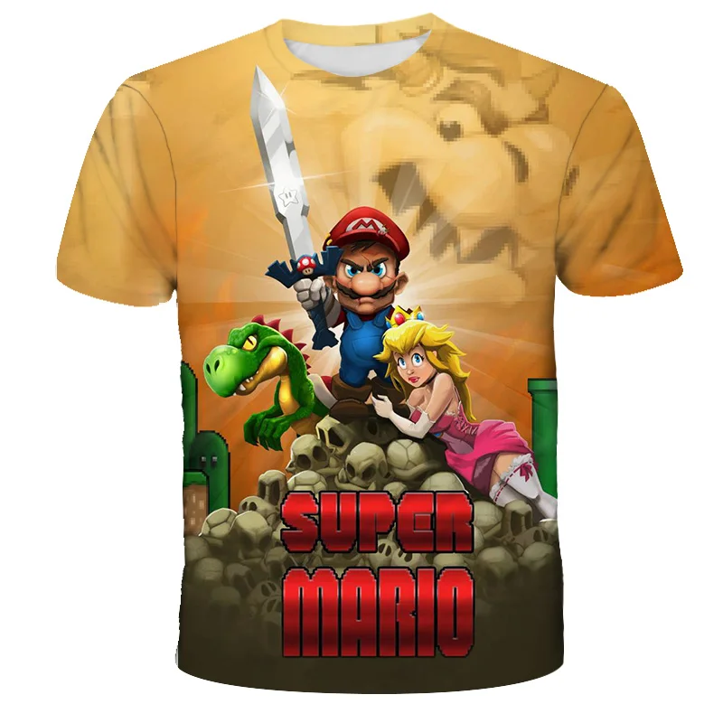 

2021 Children's 3D Mario Print T-shirt Clothing Boys and Girls Summer Tshirt Tops Children's Clothing Kids Anime Casual Holiday