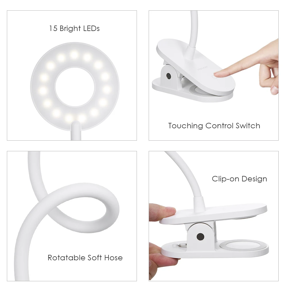 Yeelight Настольная лампа с зажимом Беспроводная портативная настольная лампа сенсорное управление 3 уровня яркости защитный светильник для чтения для xiaomi