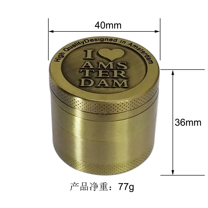 С надписью I Love Амстердам жернов для трав бронзовый сорняков Точильщик 40 мм 4 Слои