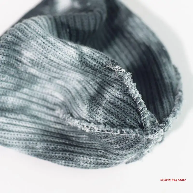 

Unisex Winter Warm Knitted Beanie Hat Harajuku Gradient Tie-Dye Cuffed Melon Cap